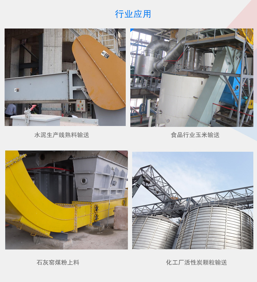 可以水平、傾斜或垂直布置，主要用于水泥、食品、化工、煤炭等行業